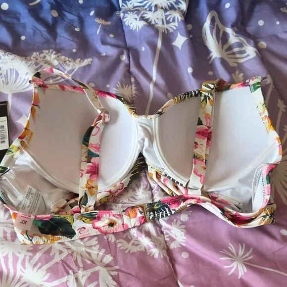 NWT Catherine Malandrino Floral Underwire Bikini Top Adjustable Strap XL